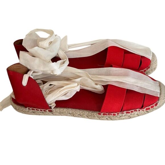 Ulla Johnson Canvas Ankle Wrap Espadrille in Red NWOB Size 40/10 - Picture 3 of 5